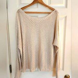 Eesome Sweater Crochet Knit Cream Long Sleeve Beach Size Xl/1x Coastal Cottage